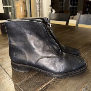 Frye Kelly Boot Front Zip Leather Black Women US 9.5